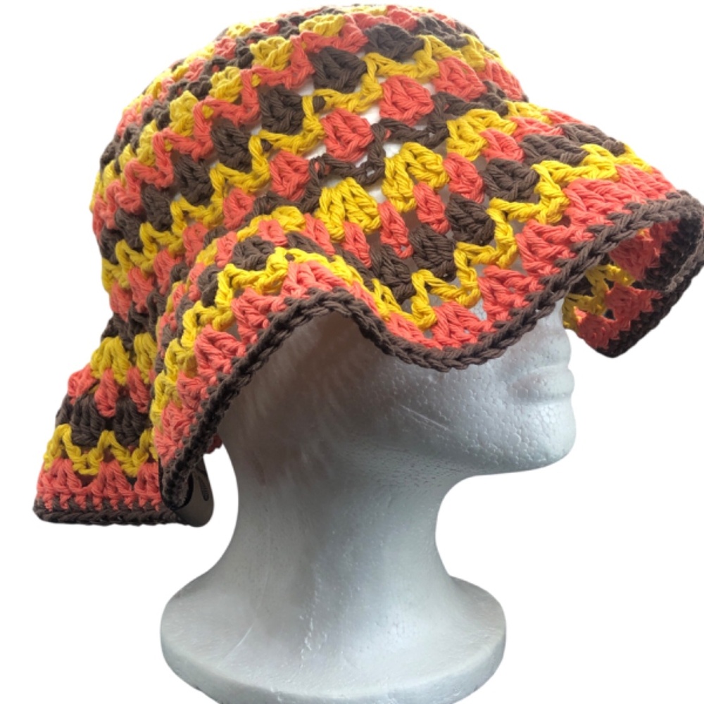 Crochet Bucket Hat | Fall Festival -Brown, Coral, Mustard - Picture 8 of 15